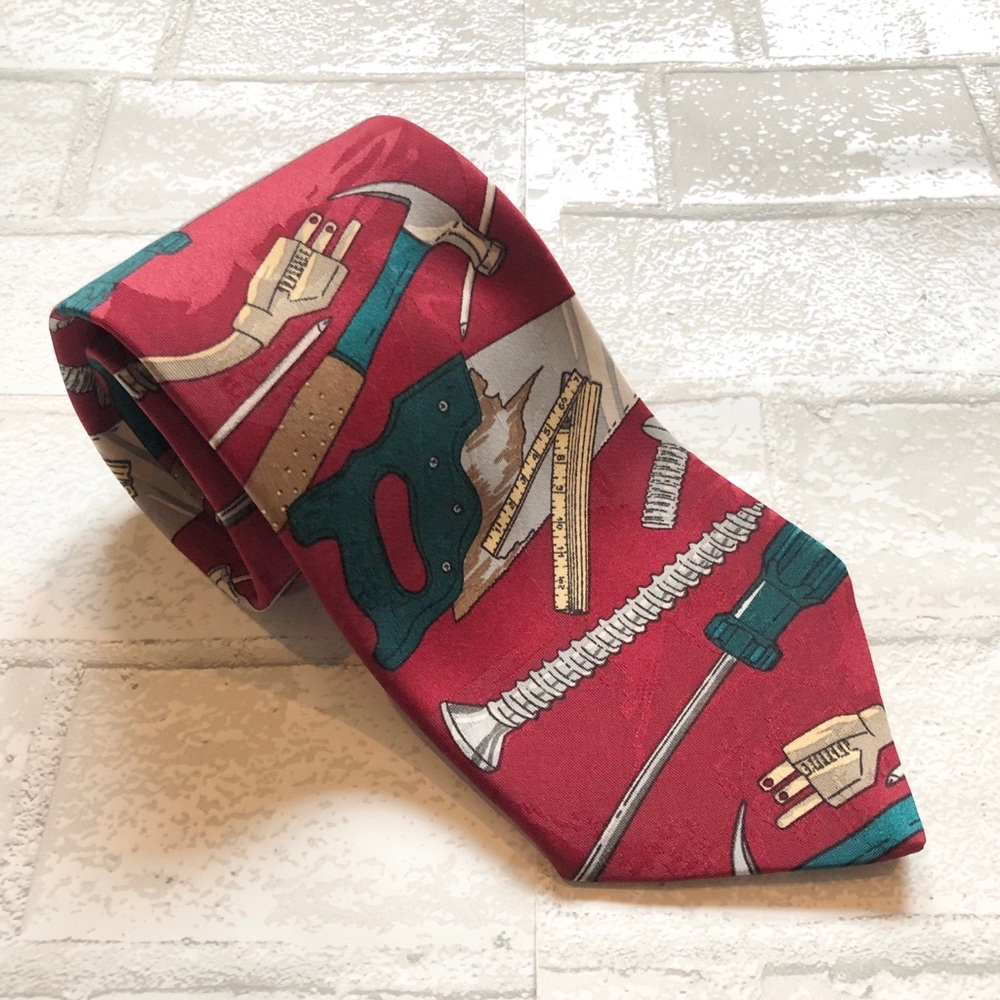 Vintage 90s Home Improvement Tool Time Necktie Red Novelty Tim Taylor TV Show